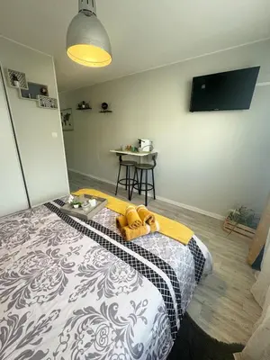 Un ou plusieurs lits dans un hébergement de l'établissement Studio Le Voyageur 24 m2