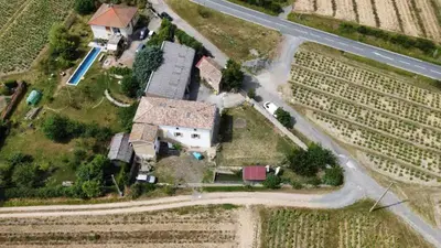 Vue panoramique sur l'établissement Maisonnette au milieu de vignes