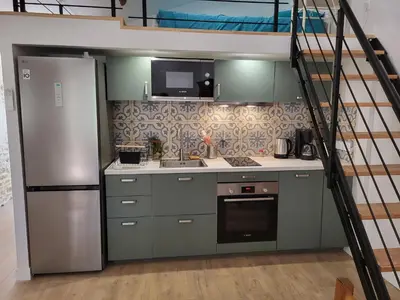 Cuisine ou kitchenette dans l'établissement Gite l'olivier des maraichers terrasse et jardin
