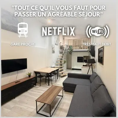 Coin salon dans l'établissement Duplex Moon x4 pers NEW - Gare Parilly