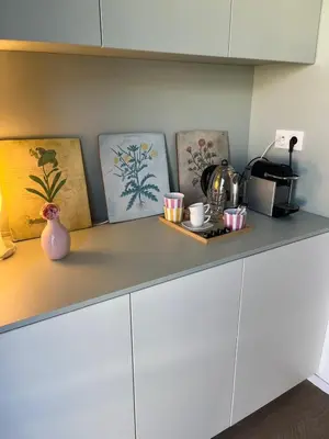 Cuisine ou kitchenette dans l'établissement La Roseraie