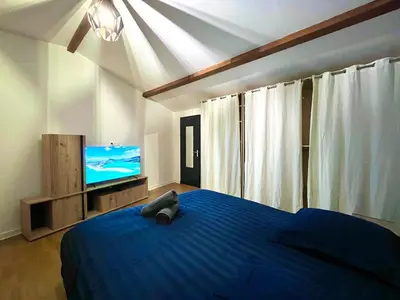 Télévision ou salle de divertissement dans l'établissement Maison La Clairière - Jardin et parking - 10 pers - 4 chambres - 15 min de Lyon