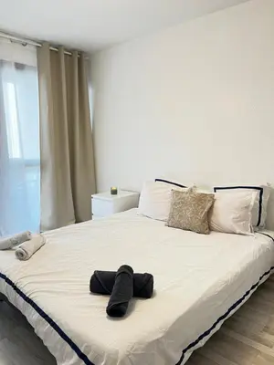 Un ou plusieurs lits dans un hébergement de l'établissement Appartement avec garage, proche du centre Lyon