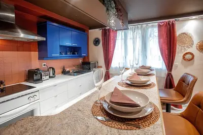Cuisine ou kitchenette dans l'établissement Expo & Event Stay Eurexpo LDLC Groupama Stadium OL