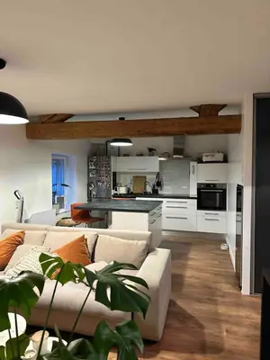 Cuisine ou kitchenette dans l'établissement Charmant appartement cosy, tout équipé à Charbonnières