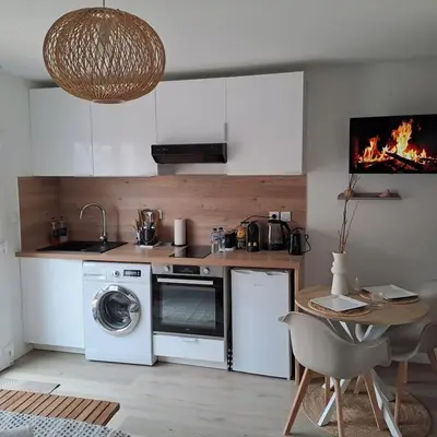 Cuisine ou kitchenette dans l'établissement Studio moderne proche Lyon et aéroport
