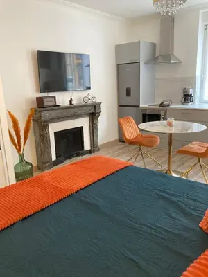 Cuisine ou kitchenette dans l'établissement Studio Vintage avec cheminée décorative