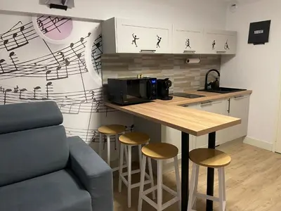 Cuisine ou kitchenette dans l'établissement Studio Music Blue - Bourgoin Centre
