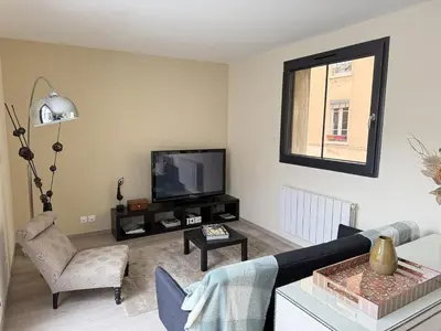 Télévision ou salle de divertissement dans l'établissement Magnifique T3 avec terrasse secteur Charpennes