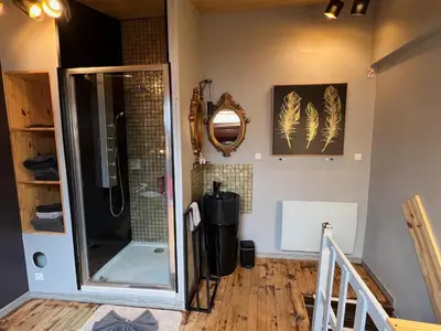 Salle de bains dans l'établissement Maison Le 22' Lyon Express - A proximité de la La Plaine de l'Ain