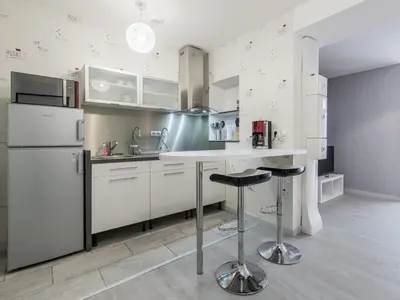 Cuisine ou kitchenette dans l'établissement Appart Hôtel Bourgoin