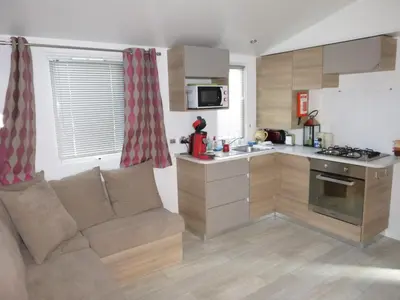 Cuisine ou kitchenette dans l'établissement Mobil Home à Condrieu