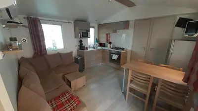 Cuisine ou kitchenette dans l'établissement Mobil Home à Condrieu