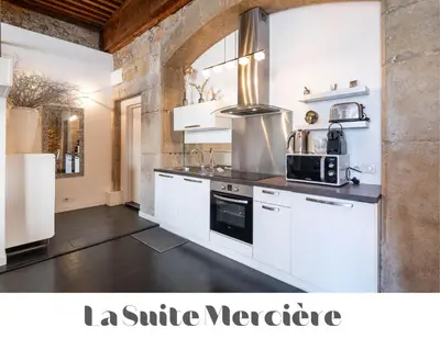 Cuisine ou kitchenette dans l'établissement Le Carré Mercière , Appartements de Luxe au cœur de Lyon, Loft
