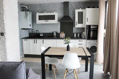 Cuisine ou kitchenette dans l'établissement Cosy Appart - Proche Eurexpo - Balcon - Parking - Spacieux T2