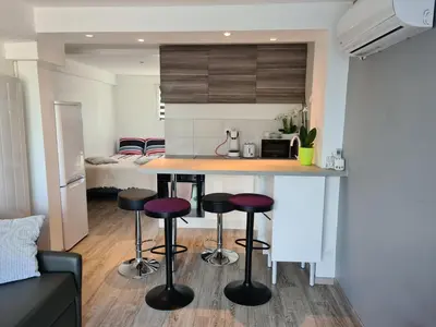 Cuisine ou kitchenette dans l'établissement spacieux studio dans le Beaujolais