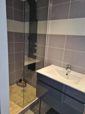 Salle de bains dans l'établissement spacieux studio dans le Beaujolais