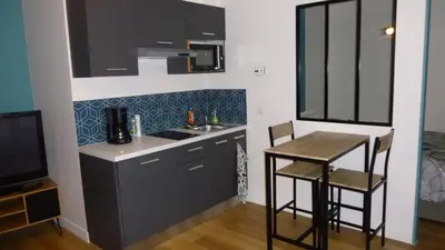 Cuisine ou kitchenette dans l'établissement Appartement tout équipé avec piscine proche Stade OL et EUREXPO