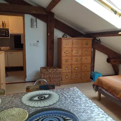 Cuisine ou kitchenette dans l'établissement Espace Beléverte Bussière 2 Albizia appartement meublé de 2 chambres
