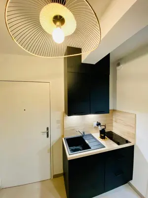 Cuisine ou kitchenette dans l'établissement Studio BEL-MOD BUGEY - Belvédère Moderne