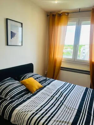 Un ou plusieurs lits dans un hébergement de l'établissement 3 chambres Situation idéale Aux portes de Lyon Tout confort