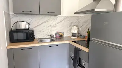 Cuisine ou kitchenette dans l'établissement La Rollinoise