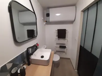 Salle de bains dans l'établissement Scandy Appart by Lyonbnb - Eurexpo T2 Tout confort Parking Balcon Vue