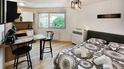 Un ou plusieurs lits dans un hébergement de l'établissement Studio cosy élégant