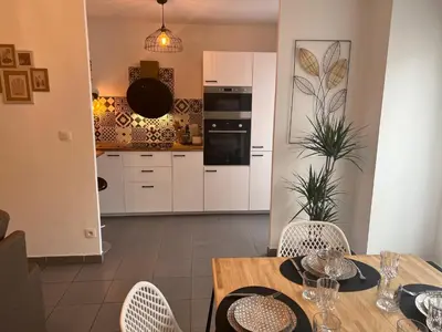 Cuisine ou kitchenette dans l'établissement Snug & Cosy proche gare PartDieu, accès facile aéroport et Eurexpo